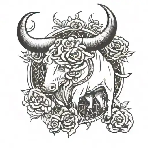 Taurus And Cancer Zodiac Sign With Letter A Blackwork