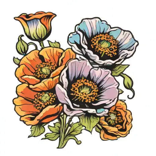 3 Small Colorful Poppies