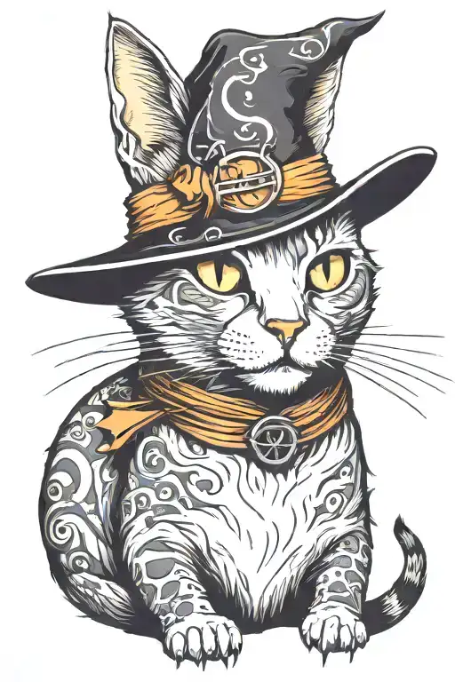 Halloween Themed Cat Wearing Witch Hat