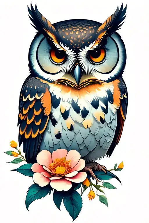 Owl Perched On A Blooming
