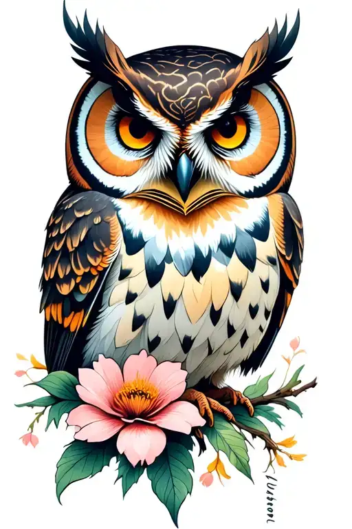 Owl Perched On A Blooming
