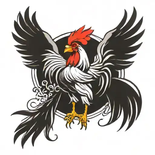 Fighting Rooster With Wings Up On Sides