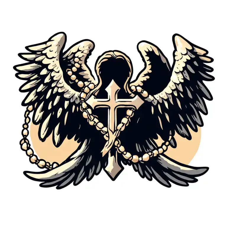 Cross A Rosary With Angel Wings