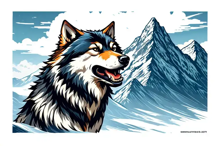 Growling Wolf And Mountains