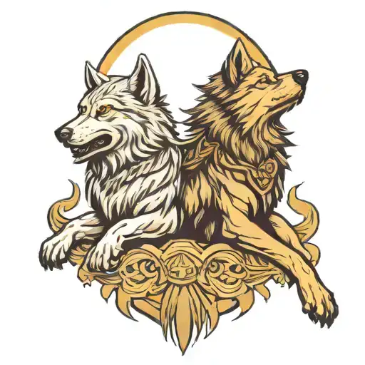 Spartan Angel Wings And Army Wolf Howling At The Moon