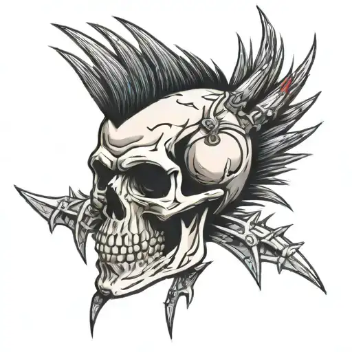 Skull With Punk Hair Spikes