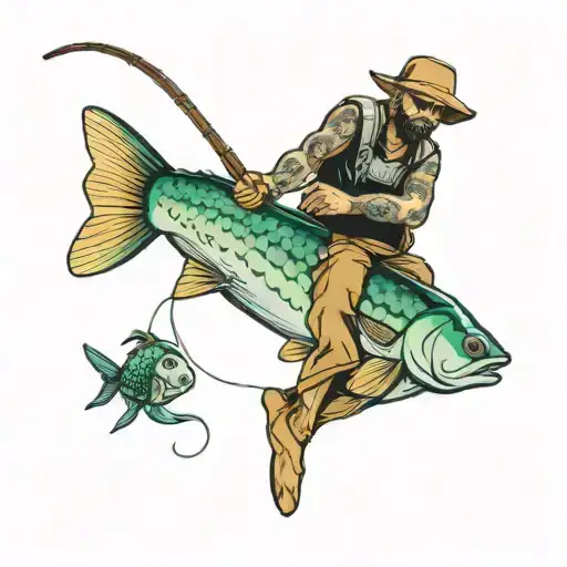 Fishing Man Tattoo Cartoon Style