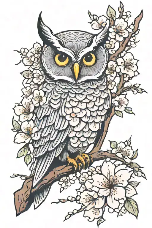 Cherry Blossom And Owl Arm Sleeve