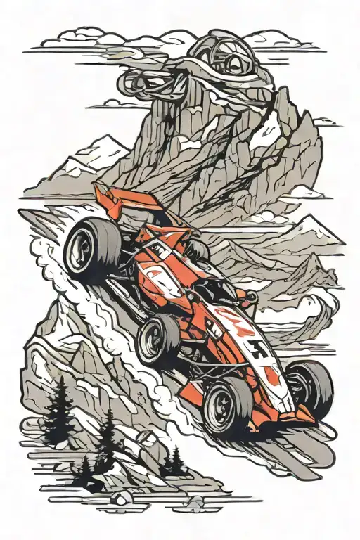 F1 Race Car Driving In Mountains
