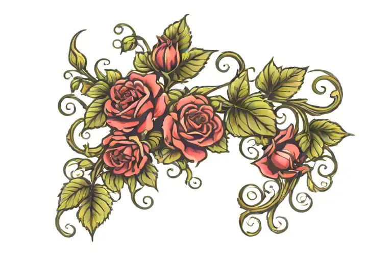 Scarlet Roses And Grape Vine