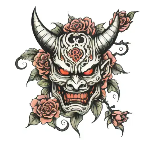 Oni Mask Surrounded By Roses