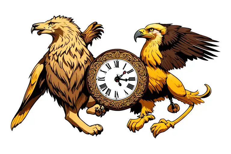 Lion Clock And Eagle Holding