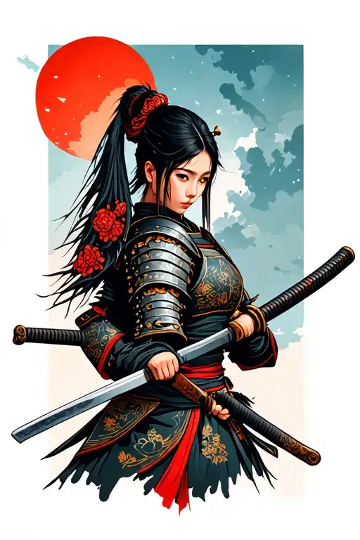 A Woman Wearing A Samurai Armor Holding A Katana