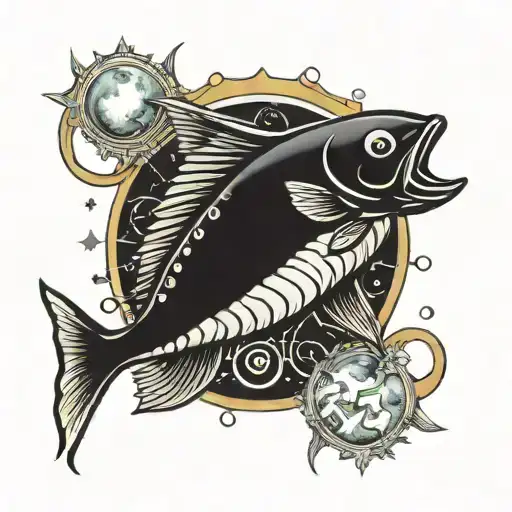 Tarot Card Pisces Fish With Moon Background Black