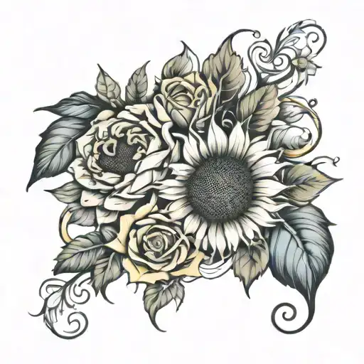 Sunflower And Roses