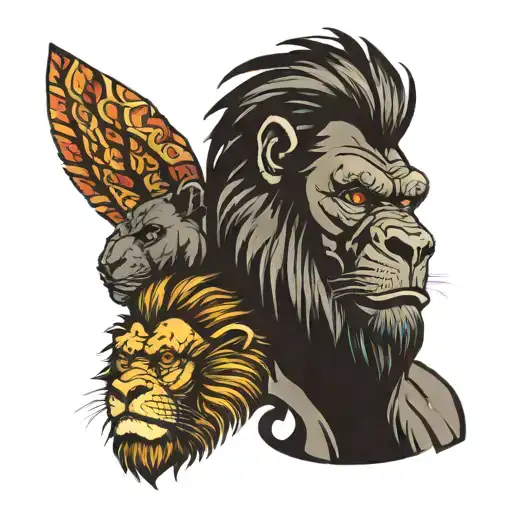 Half And Half Lion And Gorilla Face