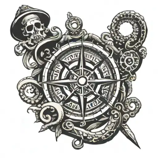 Compass With Anchor And Octopus Wrapped