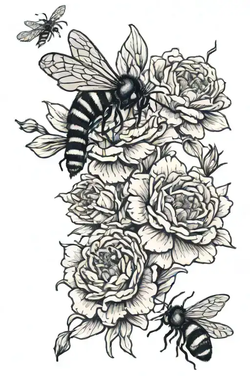 Honeysuckle Carnation And 2 Bees Flying
