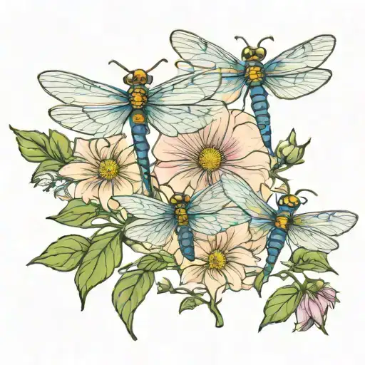 Cosmos Morning Glories Dragonflies
