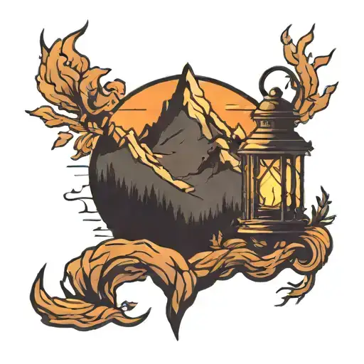 Mountains With Lantern Shining Light