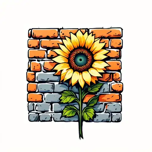A Single Sunflower Growing Out Of A Single Brick