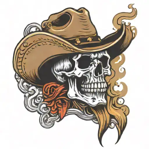 Skull With Cowboy Hat And Smoke Rising From Behind It