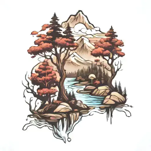 Mountains River Trees