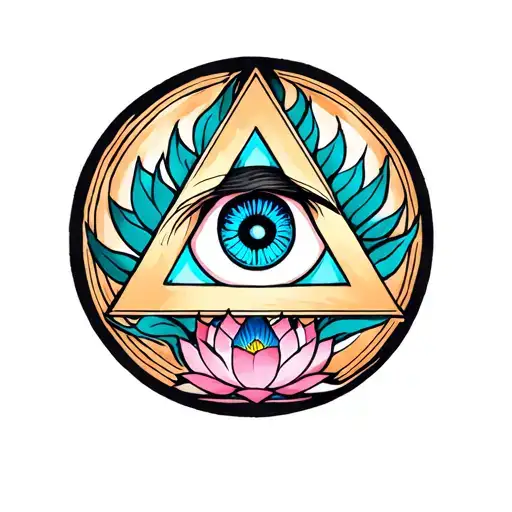 Triangle Inside A Circle With Lotus Flower Intertwined With Blue Eye