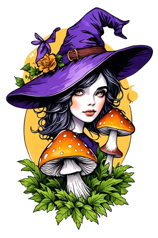 Purple Witch Hat With Small Mushroom