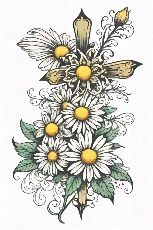 Daisy Flower And Christian Cross