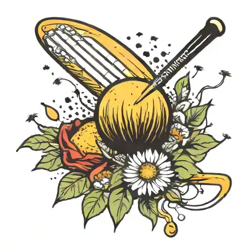 Softball Bat Hitting A Dandelion Flower