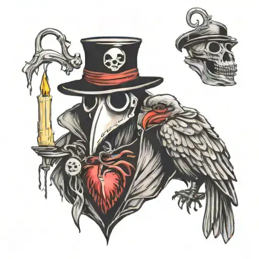Plague Doctor And Anatomical Heart And Candle