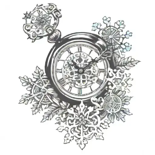 Create A Tattoo With A Clock A Tree A Snowflake