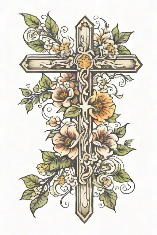 Cross And Flowers Growing