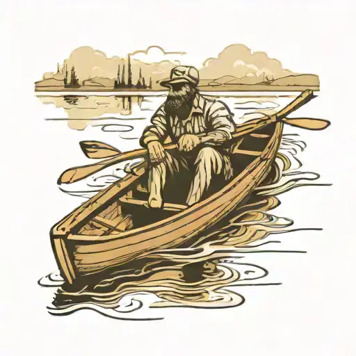 Man On A Rowing Boat On A Lake Reflecting
