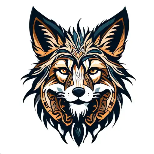Tribal Fox And Lion Tattoo Design