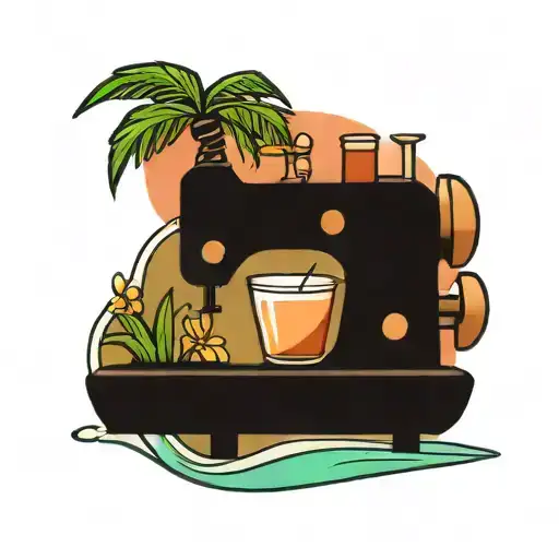 Sewing Machine Palm Tree Wave Cocktail Coconut Plumeria