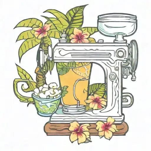 Sewing Machine Palm Tree Wave Cocktail Coconut Plumeria Tiki