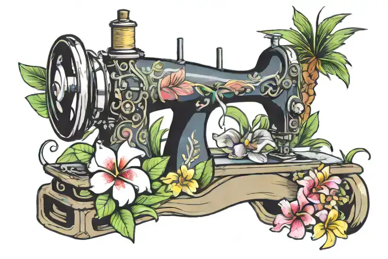 Sewing Machine Palm Tree Wave Rainbow Plumeria Hawaii