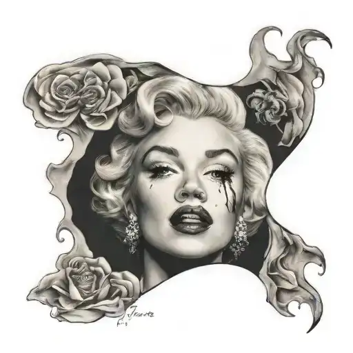 Realistic Portrait Of Marilyn Monroe With Part Of Her Face Melting After A Acid Attack
