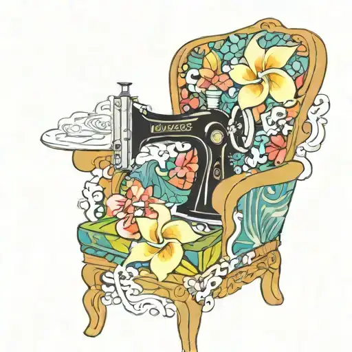 Sewing Machine Hawaii Cocktail Wave Plumeria Cushions Chair