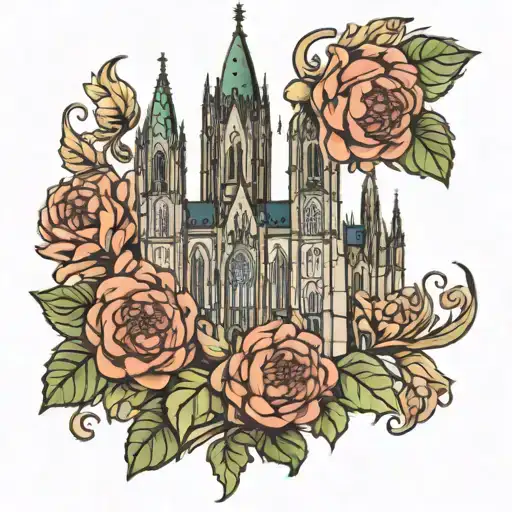 Cologne Cathedral Surrounded By Dahlias