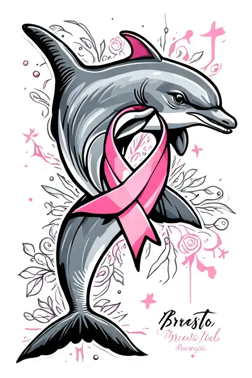 Dolphin Jumping Through A Breast Cancer Awareness Ribbon