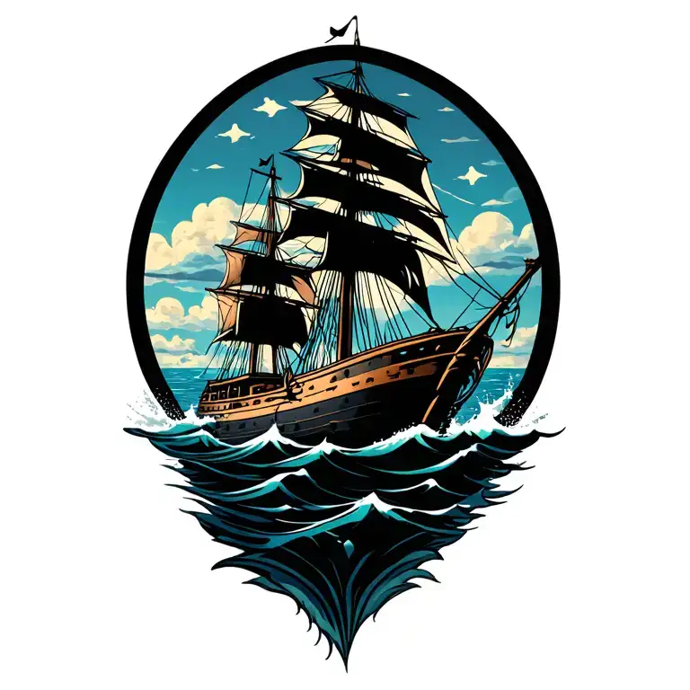 Nautical Elements Like Ships Sailing Towards