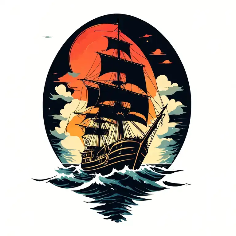 Nautical Elements Like Ships Sailing Towards