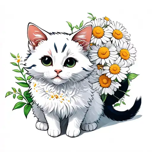 Daisy Sprout And A Kitty With White Fur Involved