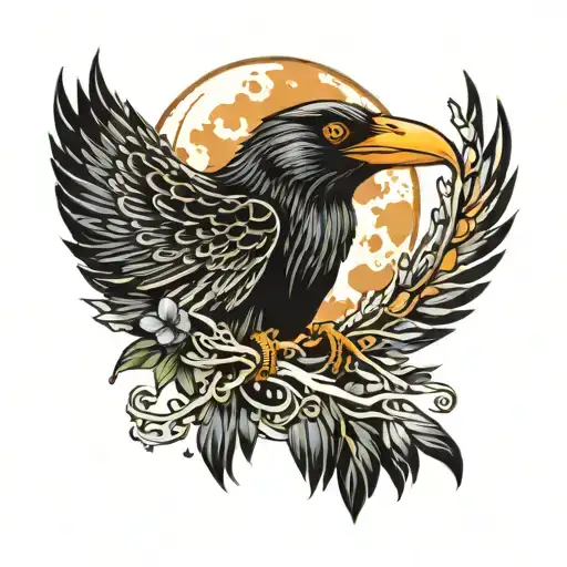 Crow Head Within Moon