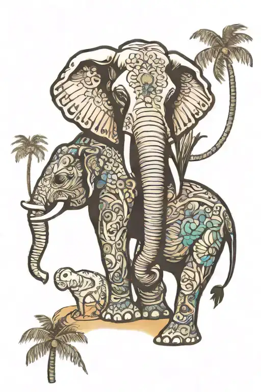 Elephant Next To Palm Trees