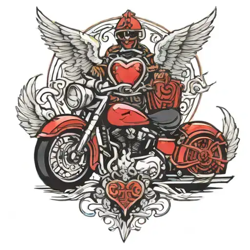 Heart Motorcyle With Angel A Nd Red Wings