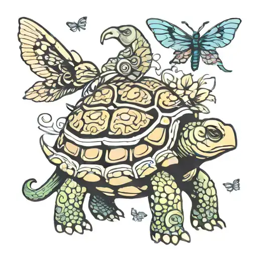 Turtle With Elephant And Dragonfly